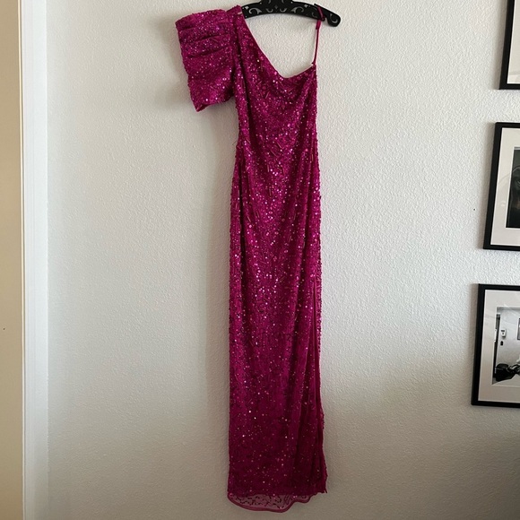 MacDuggal 10912 Elegant One-Shoulder Pink Dress - Picture 5 of 9